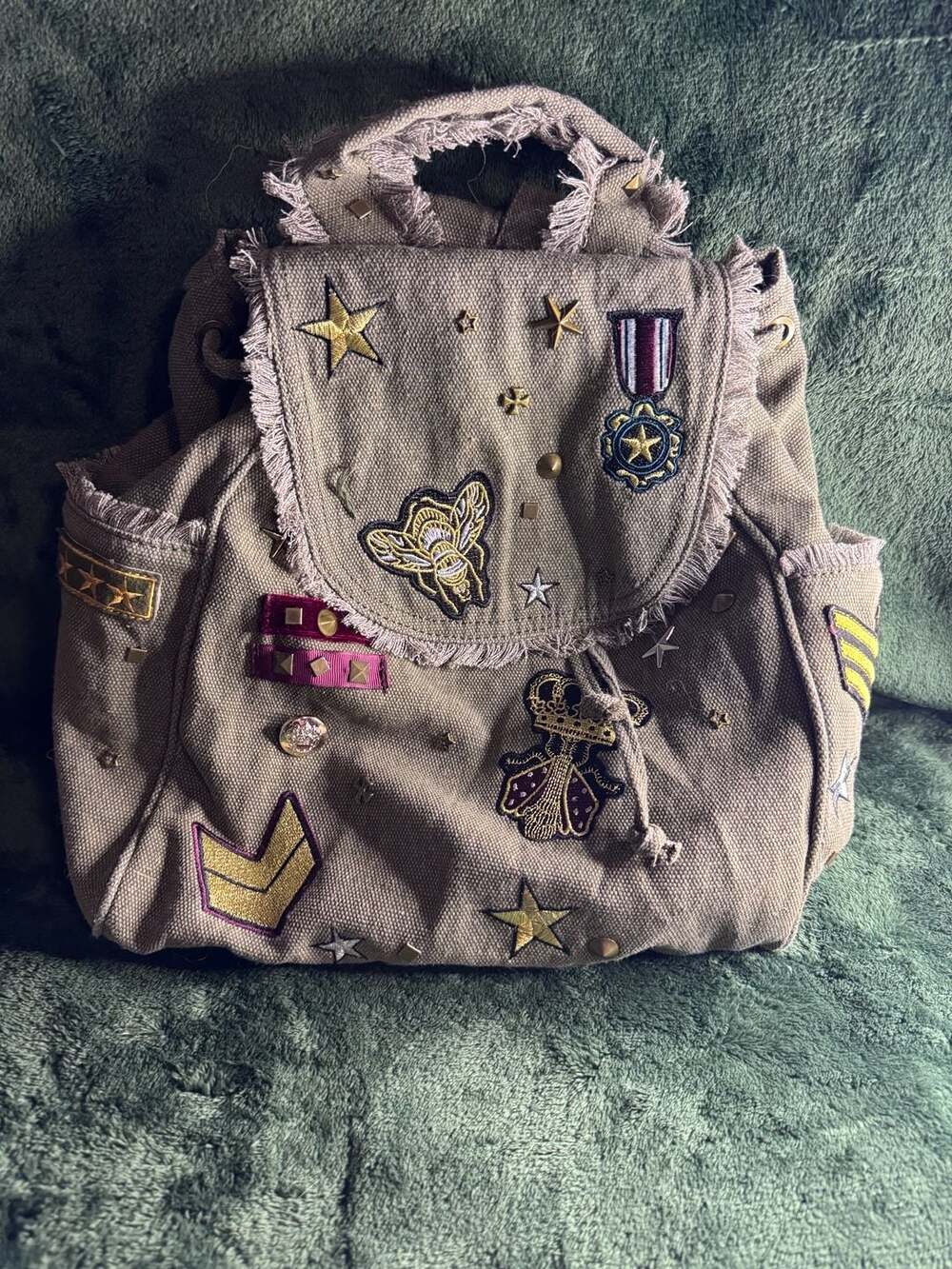 Steve Madden Army Green Wilson Canvas Backpack With Patches